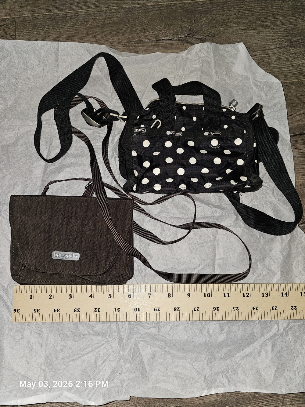 LeSportsac Black and White Polka Dot Crossbody Bag And Bagallini Wallet